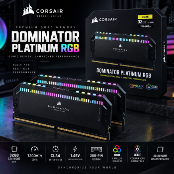 Corsair Dominator Platinum RGB 32GB (2x16GB) DDR5 7200MHz CL34 Desktop RAM