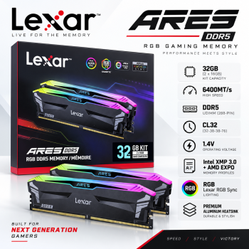 Lexar ARES RGB 32GB (2x16GB) DDR5 6400MHz Desktop RAM