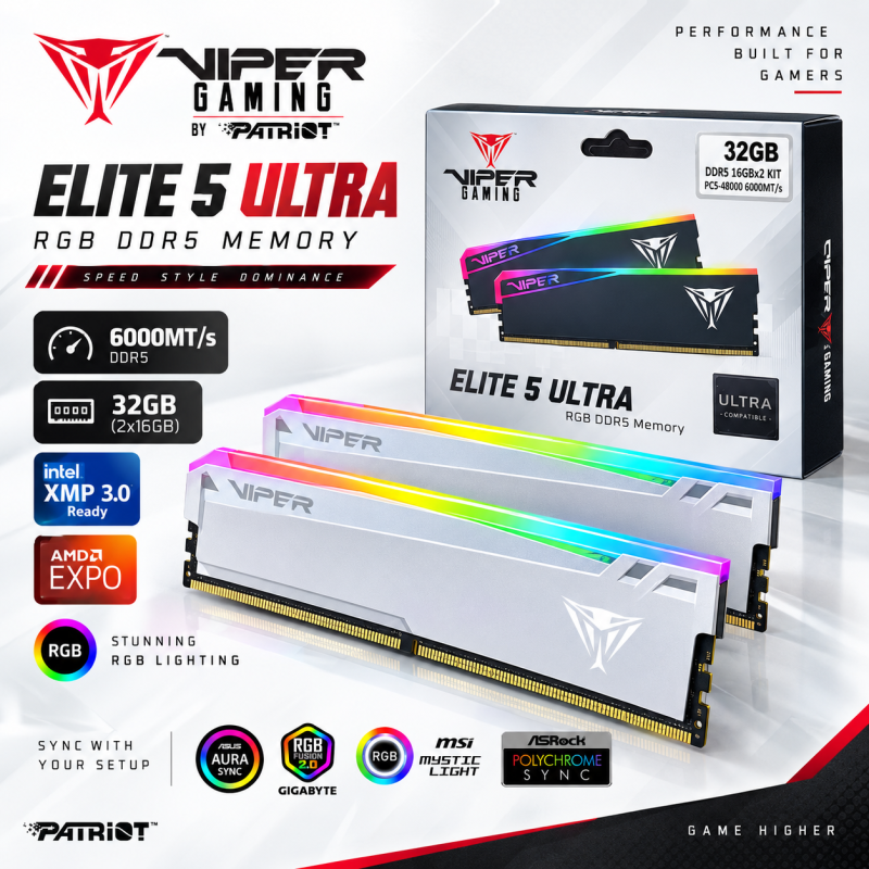 Patriot Viper Elite 5 Ultra RGB 32GB (2x16GB) DDR5 6000MHz Desktop RAM