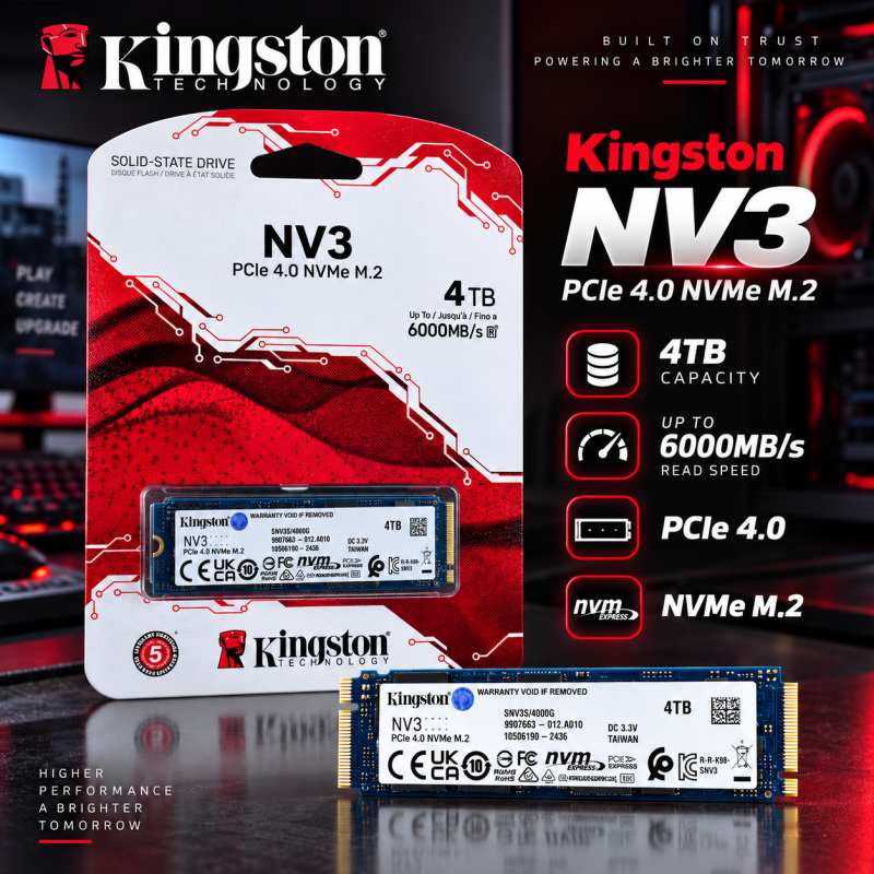 Kingston NV3 4TB PCIe 4.0 NVMe M.2 SSD 6000MB/s Internal Storage