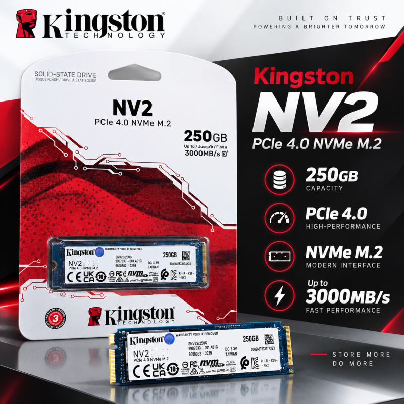 Kingston NV2 250GB PCIe 4.0 NVMe M.2 SSD 3000MB/s Internal Storage