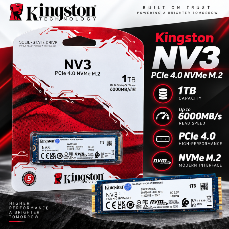Kingston NV3 1TB PCIe 4.0 NVMe M.2 SSD 6000MB/s Internal Storage