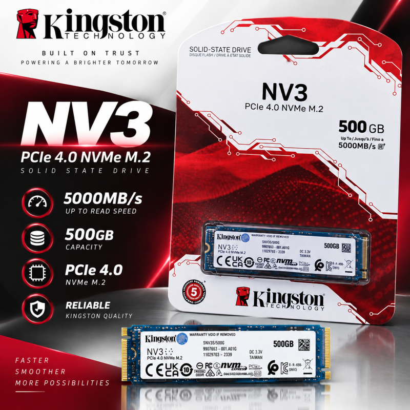 Kingston NV3 500GB PCIe 4.0 NVMe M.2 SSD 5000MB/s Internal Storage