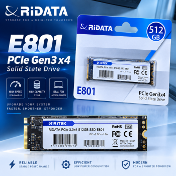 RiDATA E801 512GB PCIe Gen3x4 NVMe M.2 SSD Internal Storage RiDATA E801 512GB PCIe Gen3x4 NVMe M.2 SSD Internal Storage
