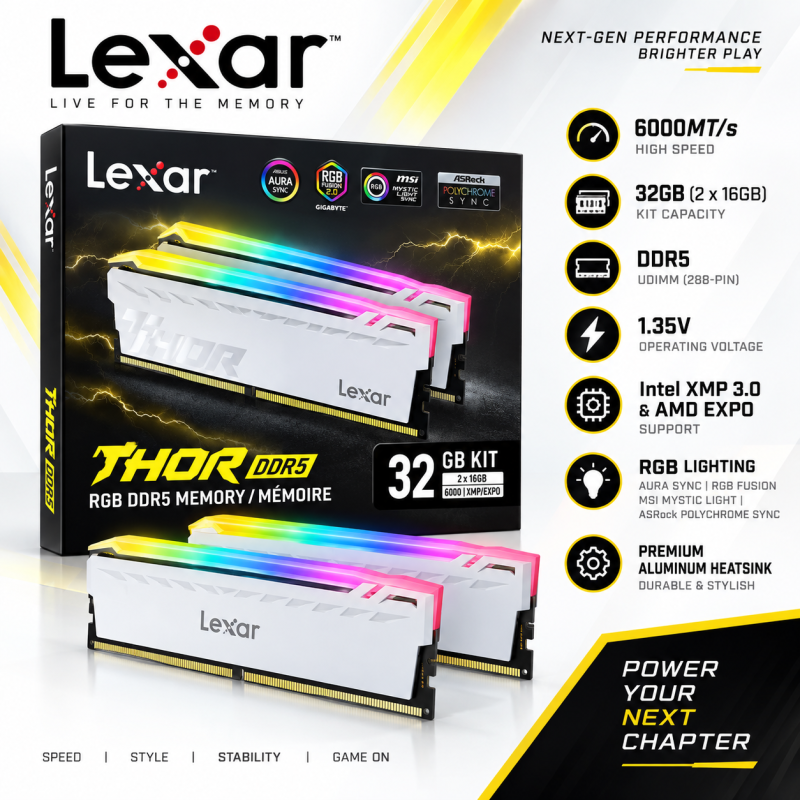 Lexar THOR RGB 32GB (2x16GB) DDR5 6000MHz Desktop RAM