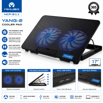 MIKUSO NCP-211 YANG-2 Dual Fan Laptop Cooling Pad for Up to 17" Laptops