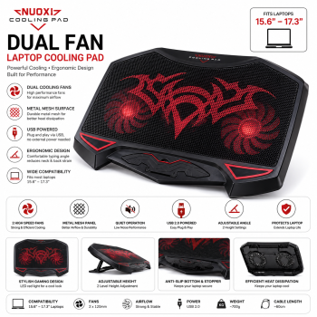 NUOXI Dual Fan Laptop Cooling Pad for 15.6"–17.3" Laptops
