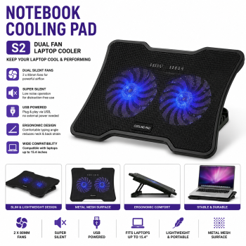 Notebook Cooling Pad S2 Dual Fan Laptop Cooler for Up to 15.4"