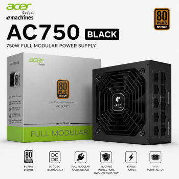 Acer Gadget emachines AC750 Black 750W 80 Plus Bronze Full Modular Power Supply