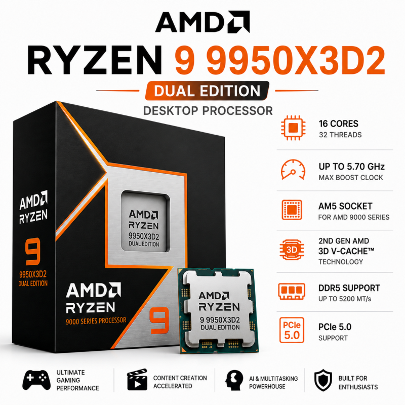 AMD Ryzen 9 9950X3D2 Dual Edition Desktop Processor