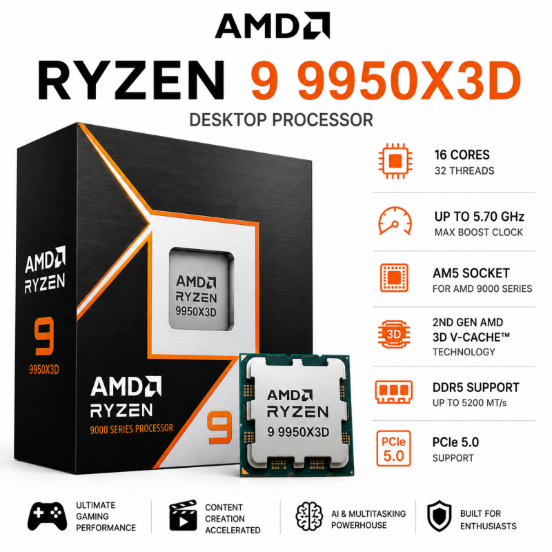 AMD Ryzen 9 9950X3D Desktop Processor