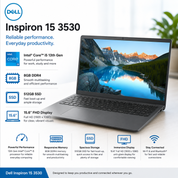 Laptop Dell Inspiron 15 3530 Intel® Core™ i5 13th Gen 8GB DDR4 512GB SSD 15.6" FHD
