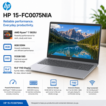 Laptop HP 15-FC0075NIA AMD Ryzen™ 7 5825U 8GB DDR4 512GB SSD 15.6" FHD