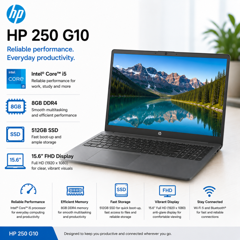 Laptop HP 250 G10 Intel® Core™ i5 8GB DDR4 512GB SSD 15.6" FHD