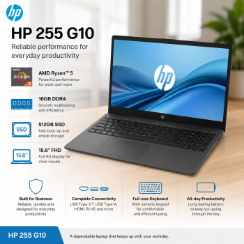 Laptop HP 255 G10 AMD Ryzen™ 5 16GB DDR4 512GB SSD 15.6" FHD