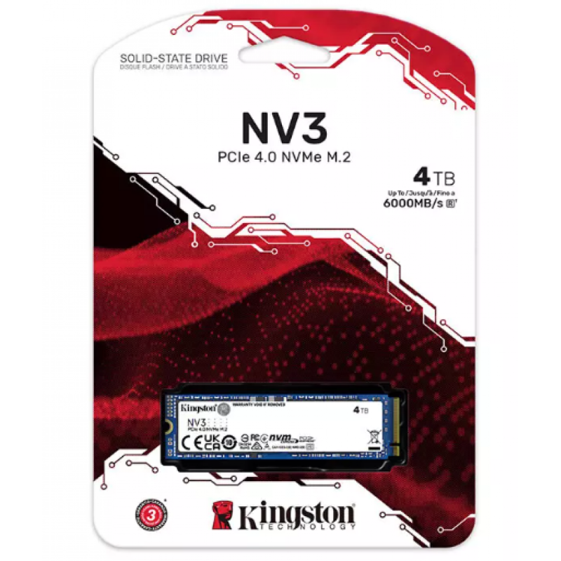 Kingston NV3 4TB PCIe 4.0 NVMe M.2 SSD 6000MB/s Internal Storage Kingston NV3 4TB PCIe 4.0 NVMe M.2 SSD 6000MB/s Internal Storage