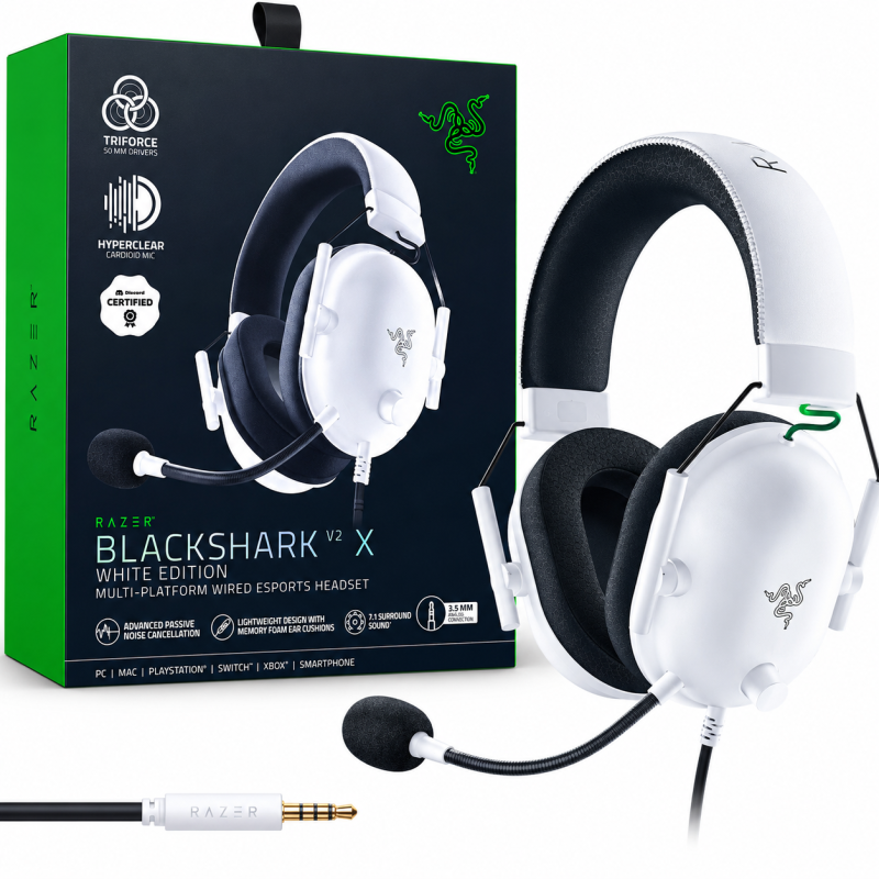 Razer BlackShark V2 X White Edition Wired Esports Gaming Headset with 7.1 Surround Sound