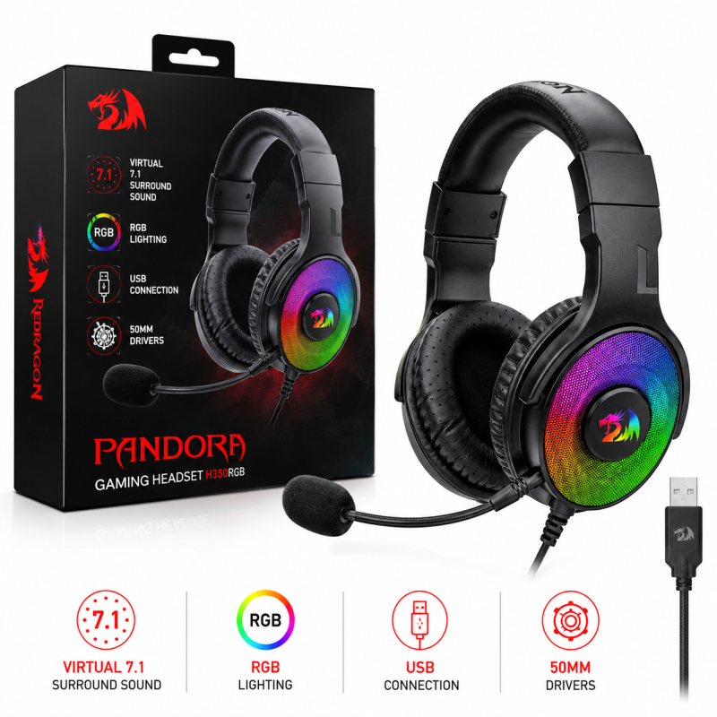 Redragon Pandora H350RGB USB Virtual 7.1 RGB Gaming Headset Redragon Pandora H350RGB USB Virtual 7.1 RGB Gaming Headset