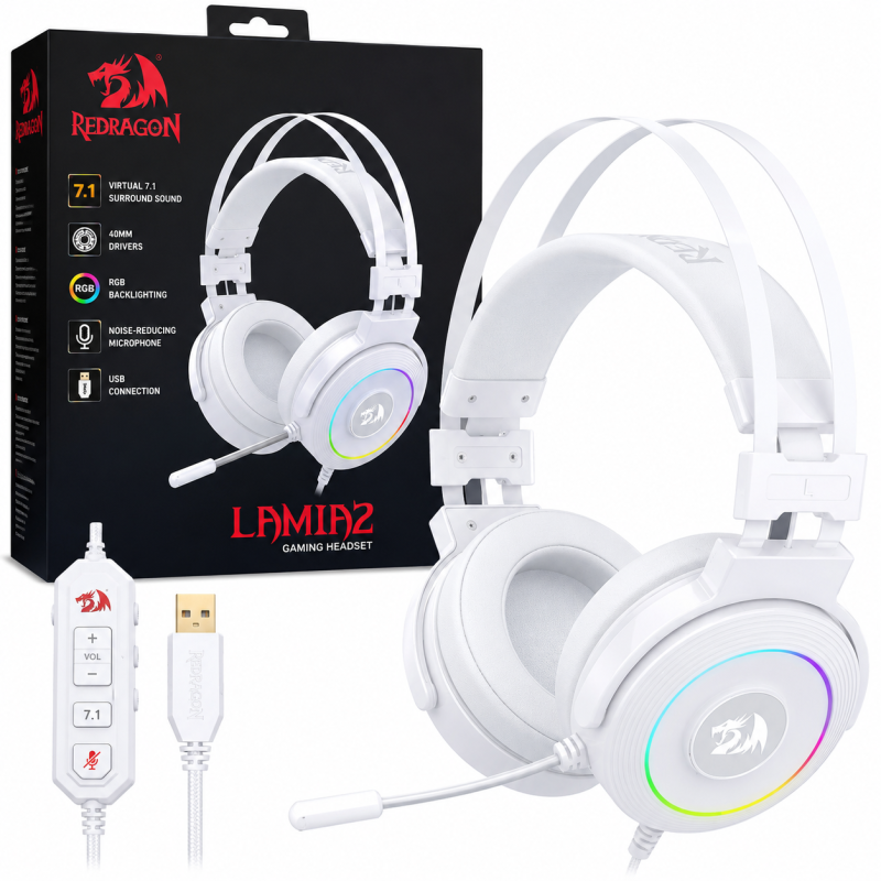 Redragon LAMIA 2 H320 RGB Virtual 7.1 USB Gaming Headset – White