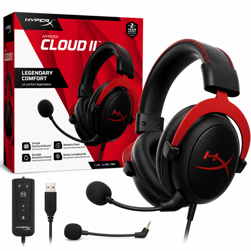 HyperX Cloud II 7.1 Virtual Surround Sound Wired Gaming Headset for PC, PS5 & PS4