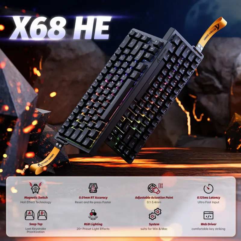 ATTACK SHARK X68 HE Rapid Trigger Keyboard Magnetic Switch